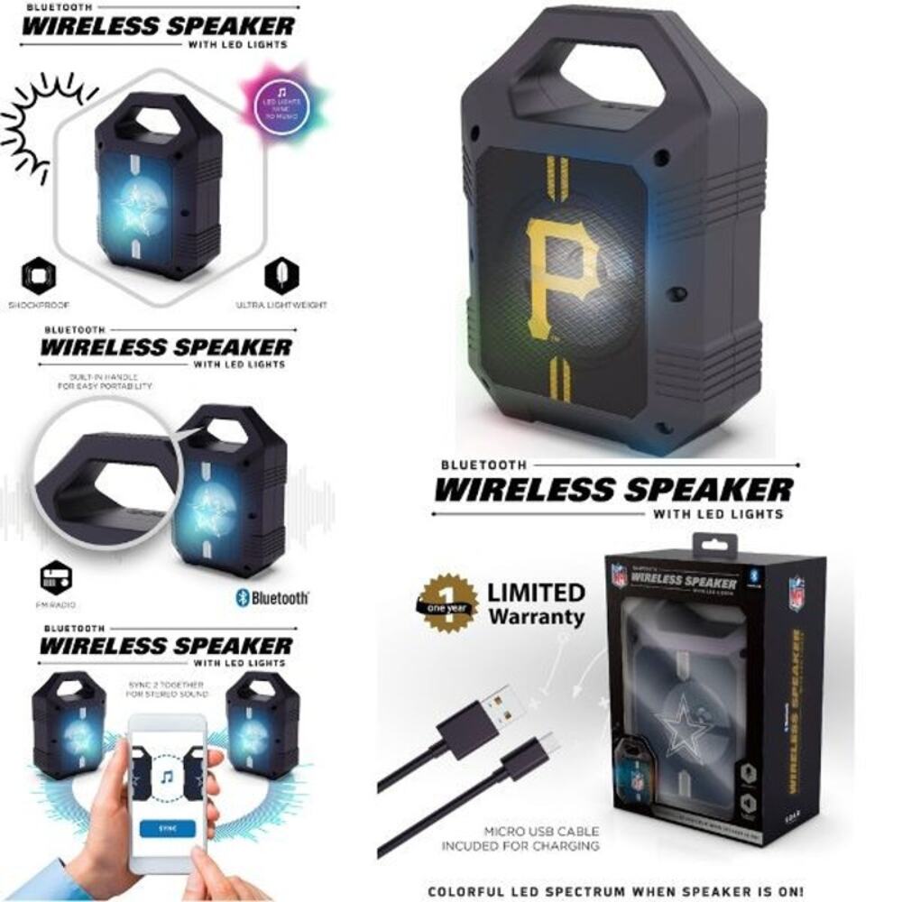MLB Pittsburgh Pirates Bluetooth Wireless Speaker LED Lights FM Radio Syncable